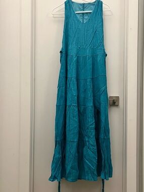 Teal Sleeveless Tiered Maxi Dress
